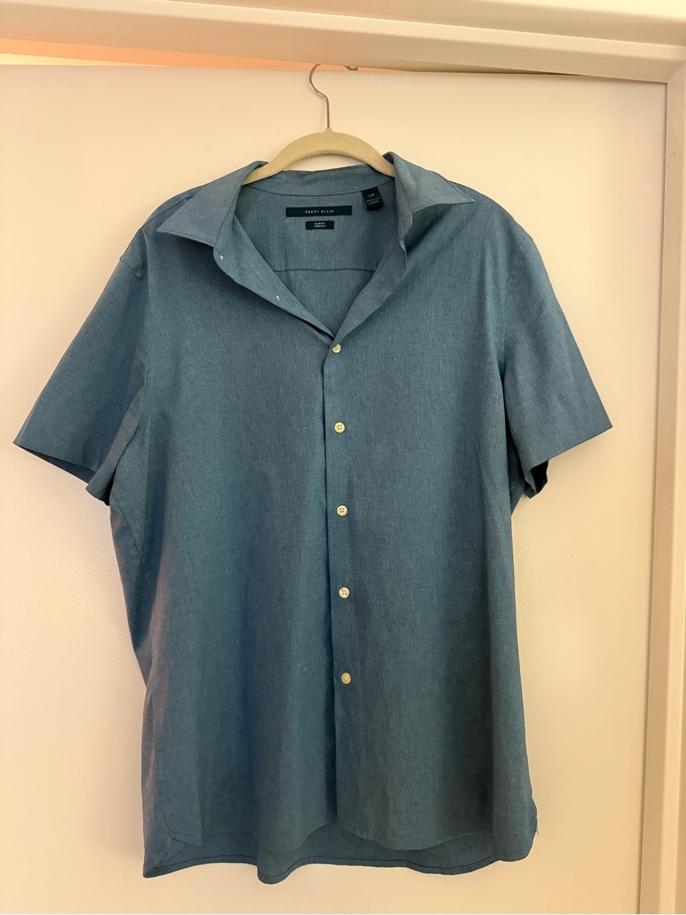 Perry Ellis Teal Short-Sleeve Button-Down Shirt